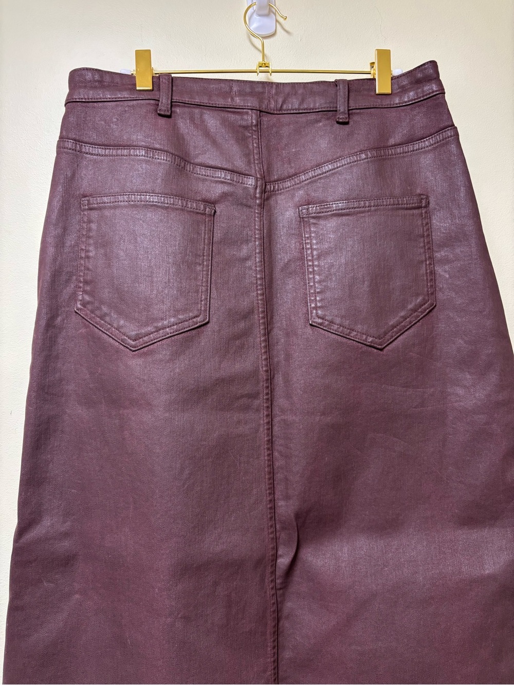 Anthropologie Pilcro Madi Front Slit Coated Denim Skirt Burgundy 14 NWT - Picture 15 of 15